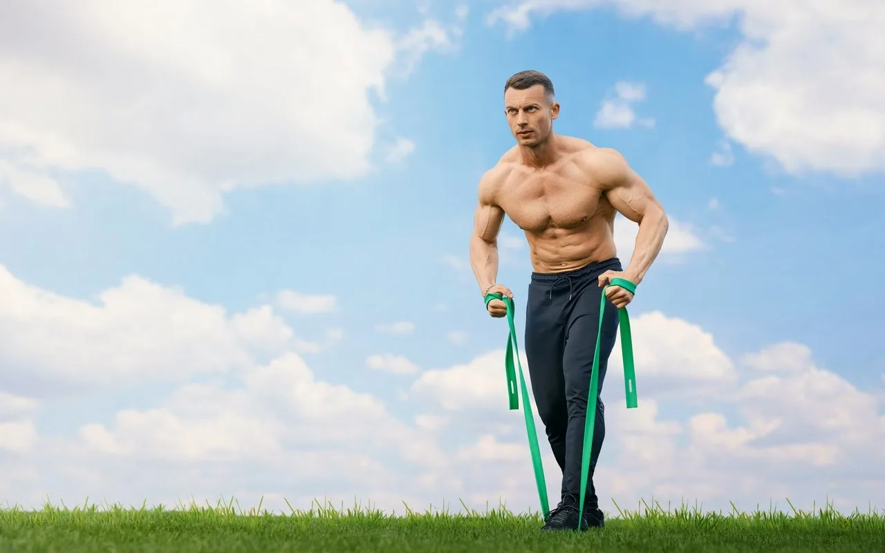 Homme s'entrainant avec des élastiques de musculation