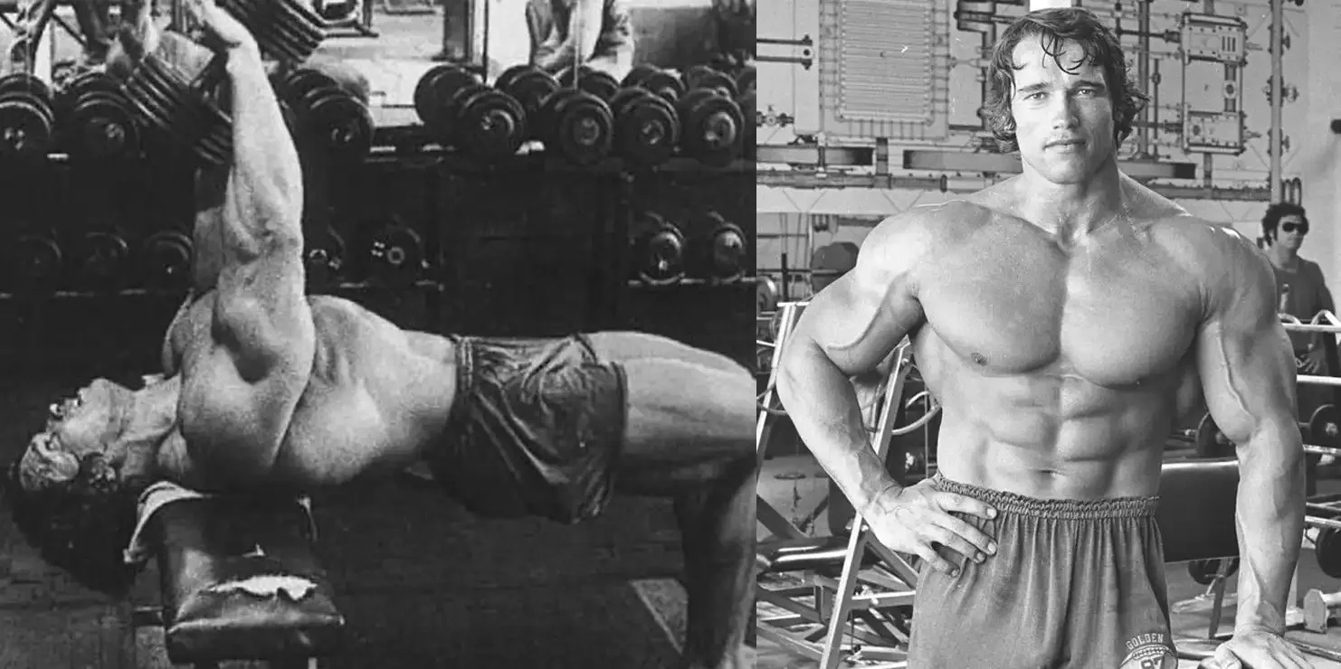 Arnold Shwarzenneger effectuant l'exercice de pullover