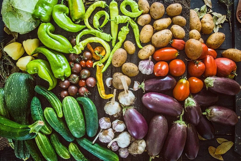 Légumes verts et aubergines