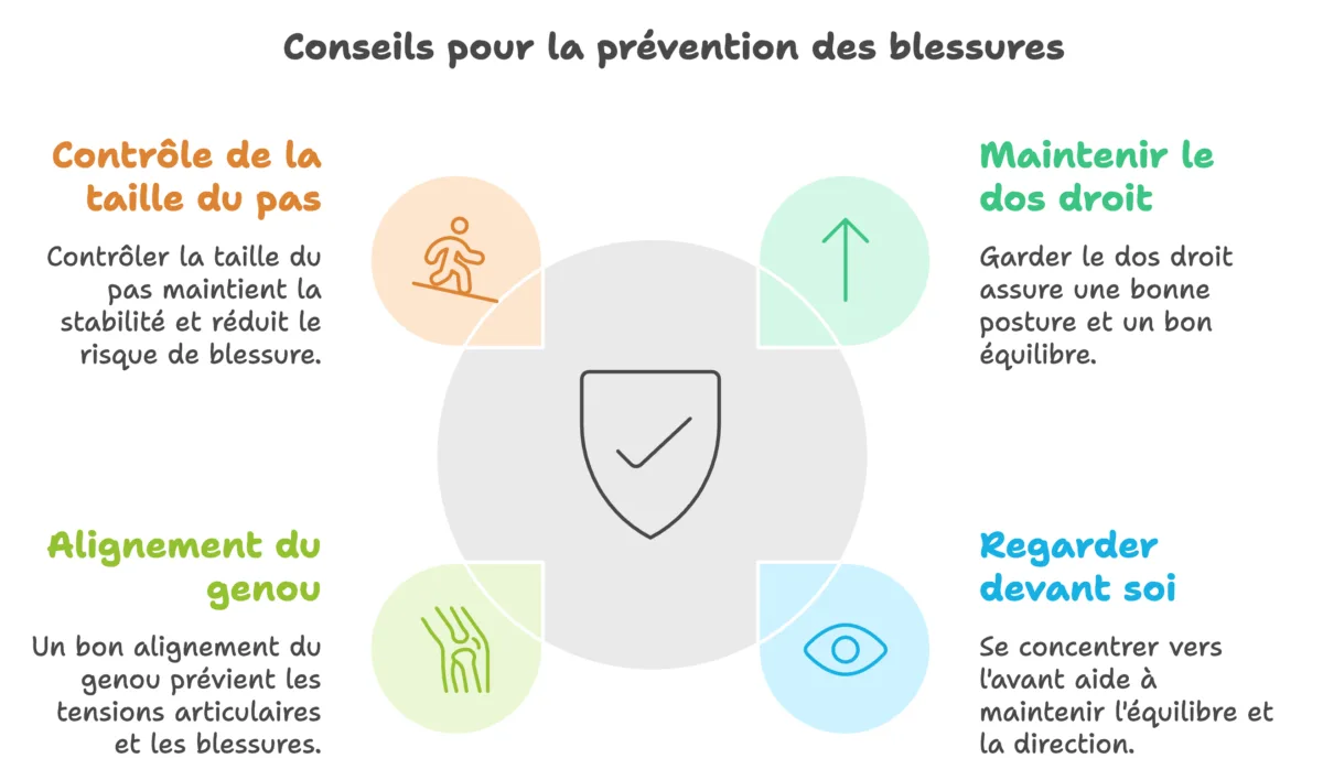 Un schéma avec des conseils pour prévenir les blessures lors des fentes arrière.