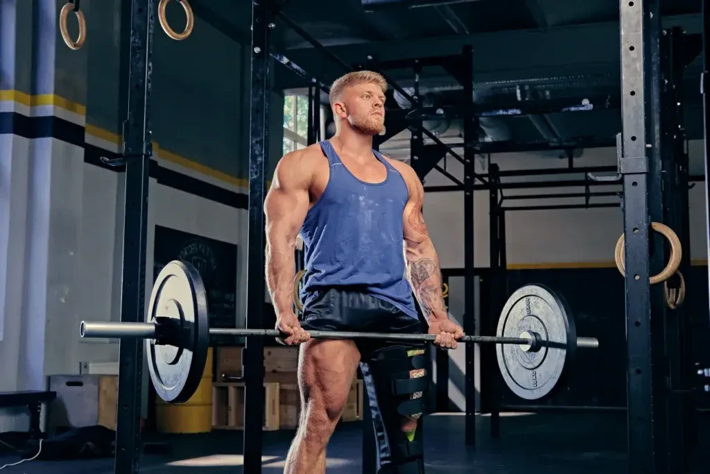 athelete sportif qui tien une barre olympique de musculation