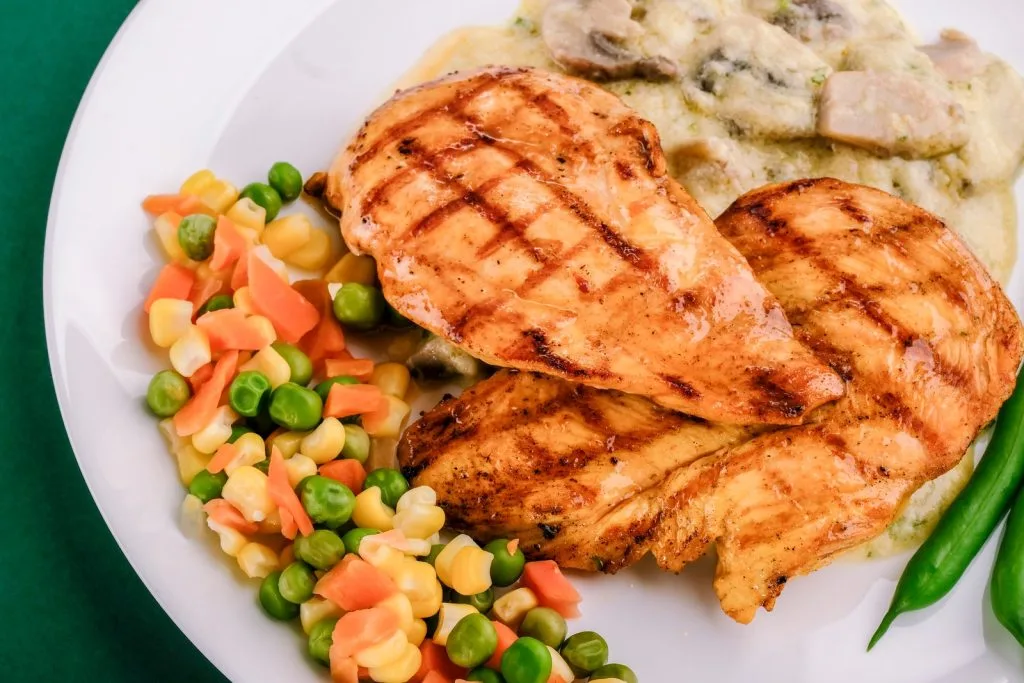 Protein plate of food with vegetables
